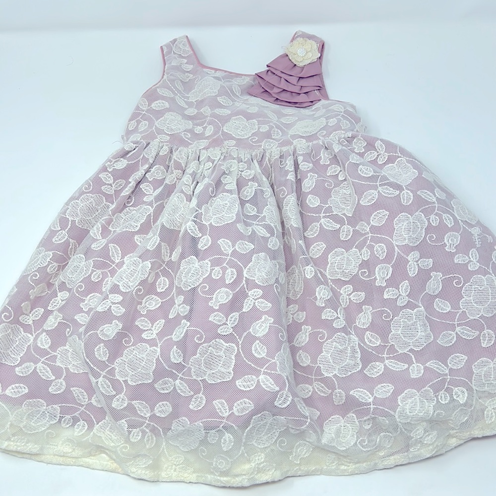 Laura Ashley Pink & Beige Floral Embroidered Lace Overlay Dress Size 24 Months